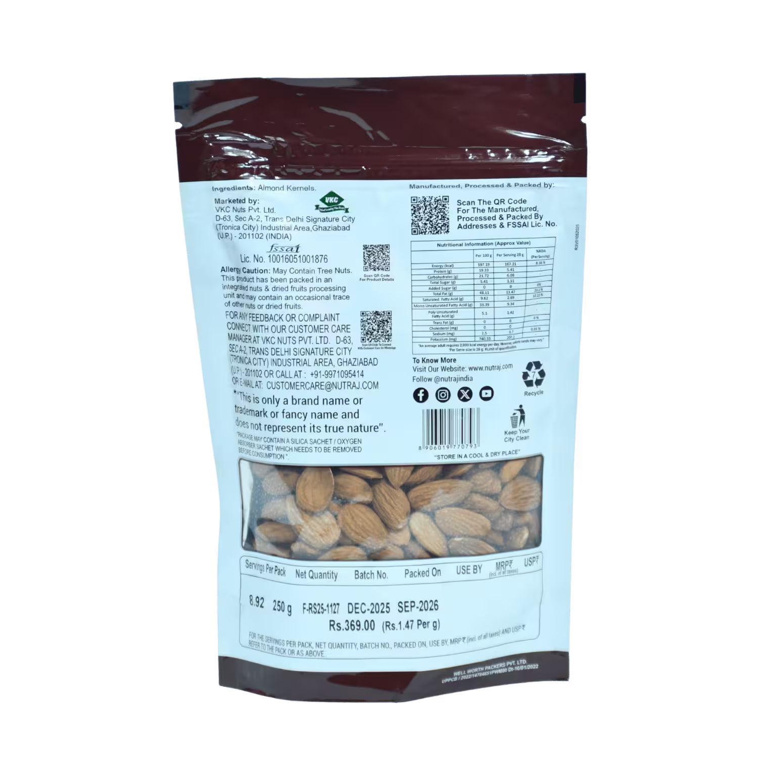 California almond Kernels Nutraj